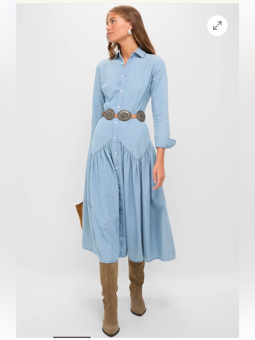 Polo by Ralph Lauren Light Blue Chambray Shirt Midi Dress - Picture 1 of 3